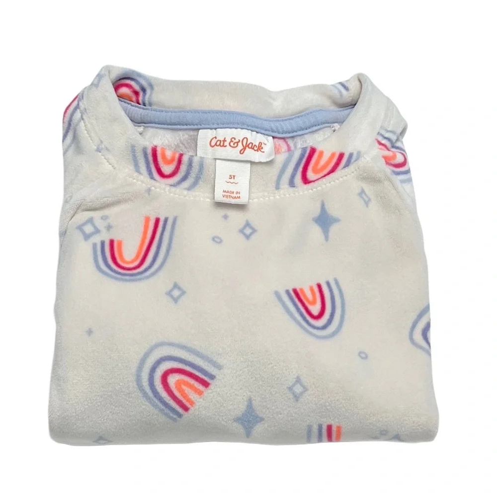 Cat & Jack Kids Fleece Sweatshirt Off White with Rainbows & Stars | Girls 5T - Picture 3 of 3